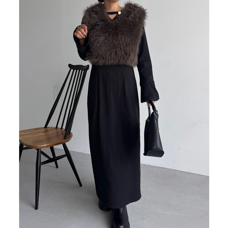 フレアスリーブIラインリブワンピース | JUNOAH | 詳細画像7 