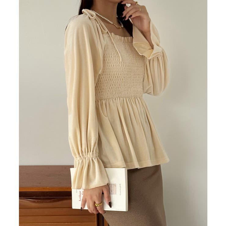 シャーリングベロア肩リボンブラウス | JUNOAH | 詳細画像13 