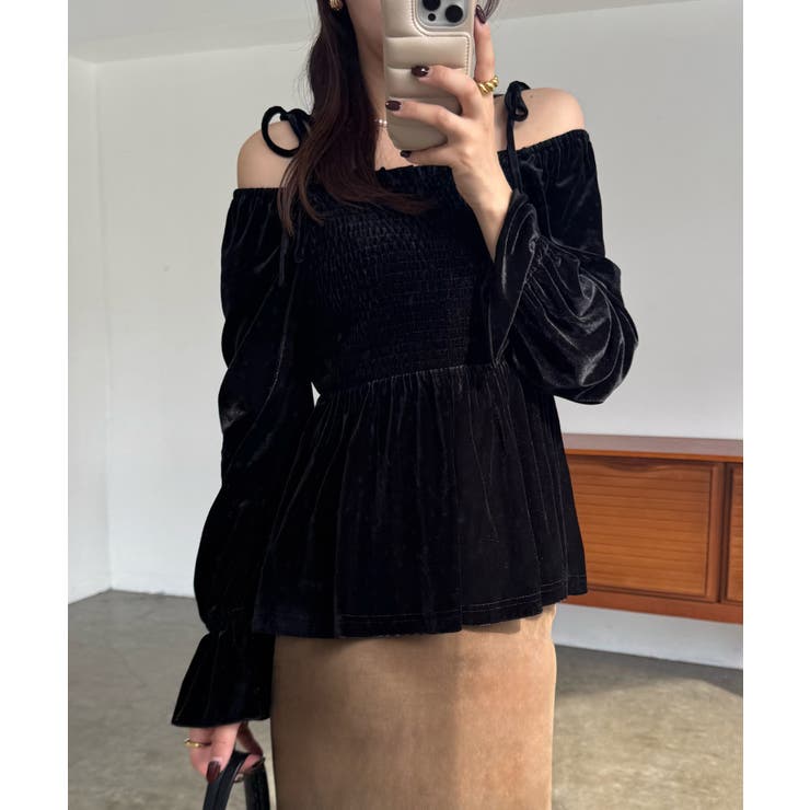 シャーリングベロア肩リボンブラウス | JUNOAH | 詳細画像3 