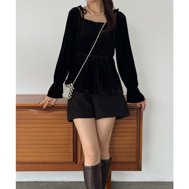 シャーリングベロア肩リボンブラウス | JUNOAH | 詳細画像4 