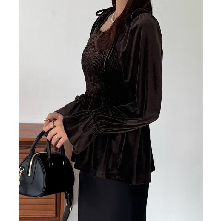 シャーリングベロア肩リボンブラウス | JUNOAH | 詳細画像9 