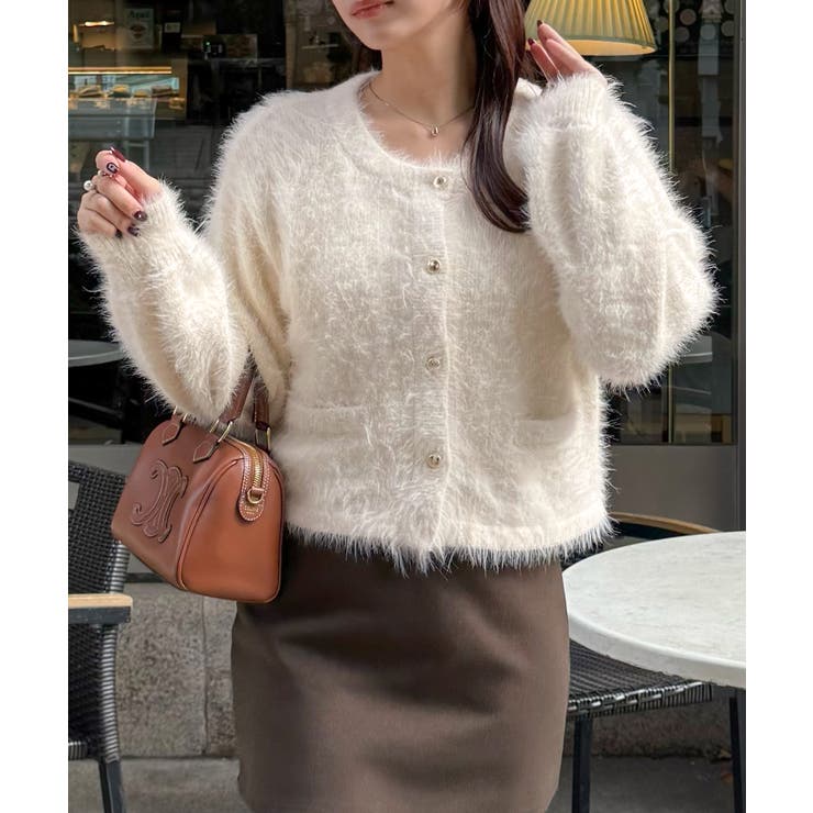 アイボリー | シャギーショートニットカーディガン | JUNOAH