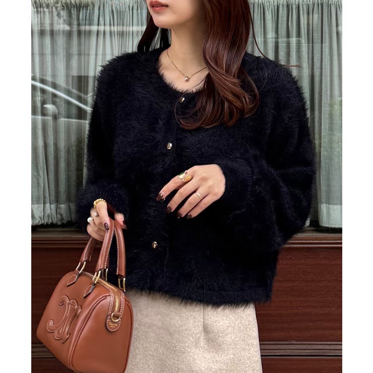 ブラック | シャギーショートニットカーディガン | JUNOAH