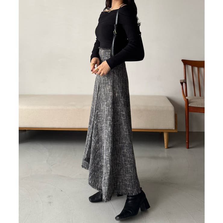 ハイウエストツイードフリンジフレアスカート | JUNOAH | 詳細画像2 