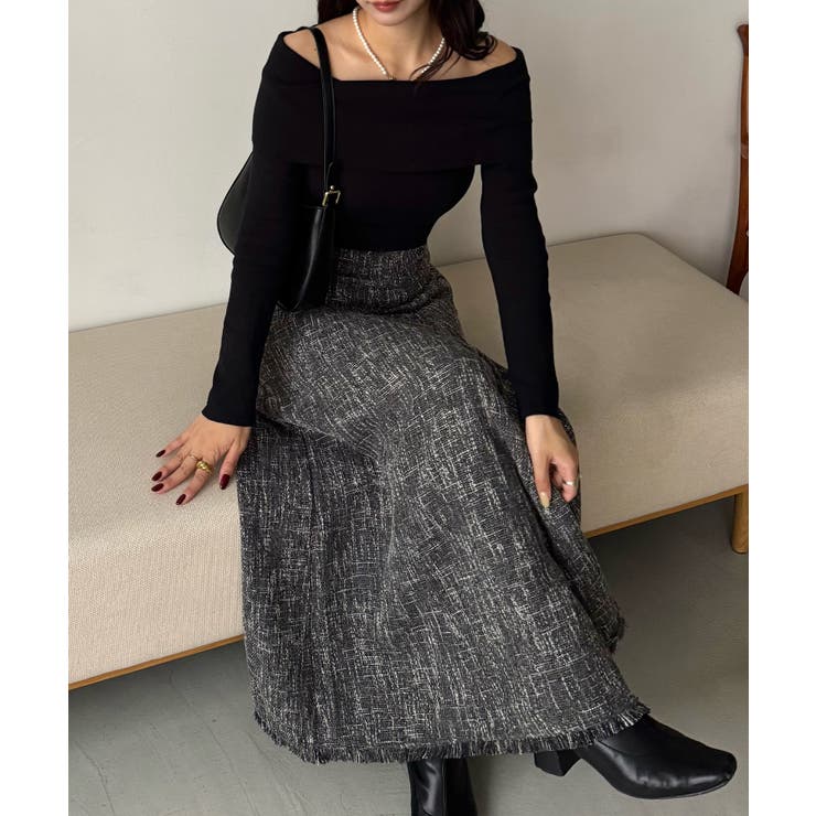 ハイウエストツイードフリンジフレアスカート | JUNOAH | 詳細画像4 