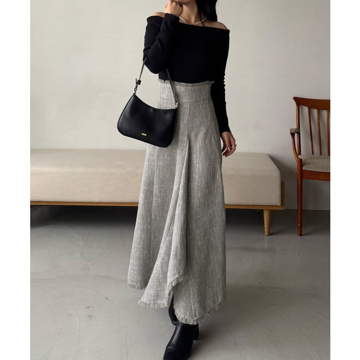 ハイウエストツイードフリンジフレアスカート | JUNOAH | 詳細画像5 