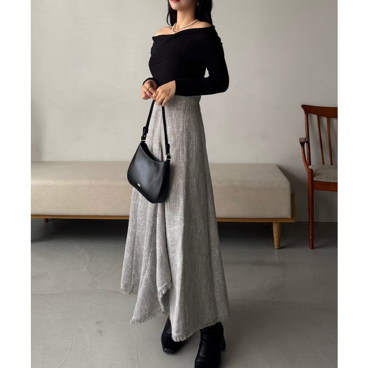 ハイウエストツイードフリンジフレアスカート | JUNOAH | 詳細画像7 