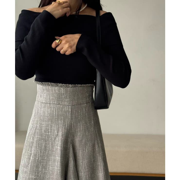 ハイウエストツイードフリンジフレアスカート | JUNOAH | 詳細画像8 