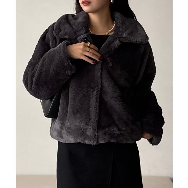 チャコール | 2wayフェイクファーコート | JUNOAH