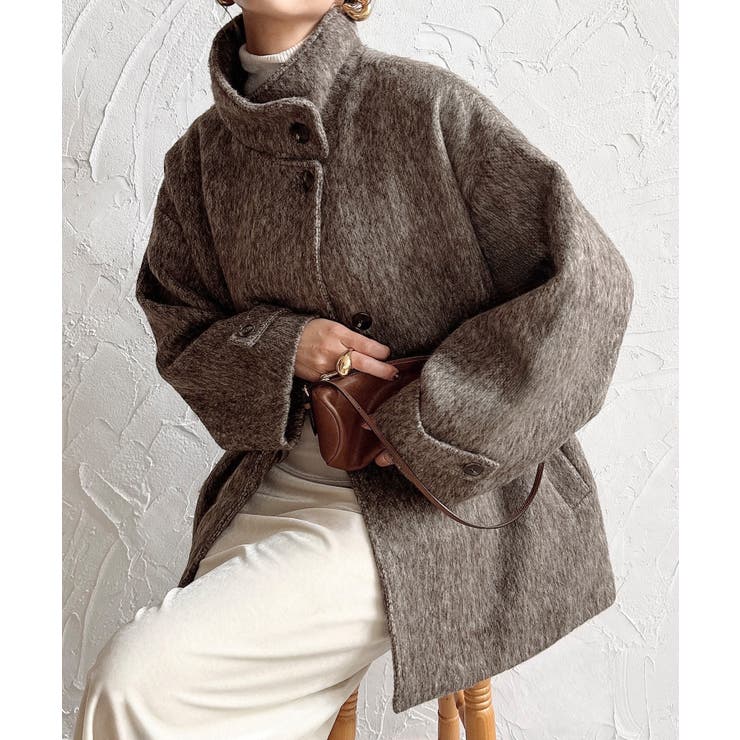 ブラウン | スタンドカラーシャギーコート | JUNOAH