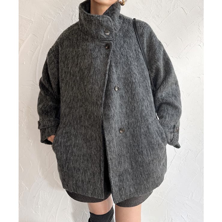 ダークグレー | スタンドカラーシャギーコート | JUNOAH