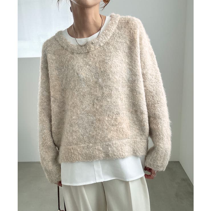 シャツレイヤードオーバーサイズシャギーニット | JUNOAH | 詳細画像1 