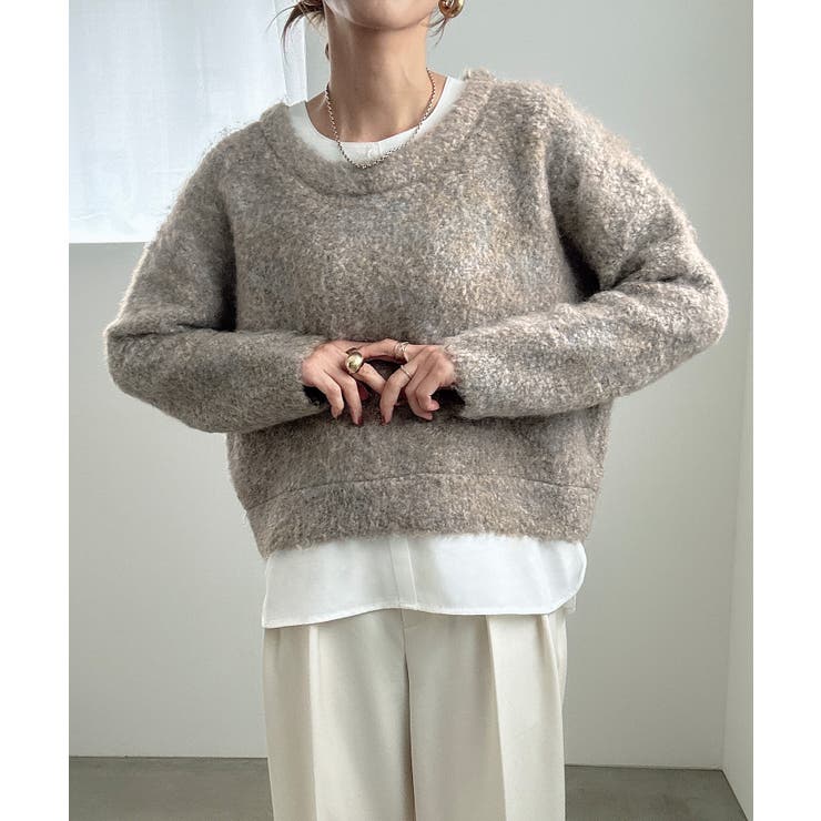 シャツレイヤードオーバーサイズシャギーニット | JUNOAH | 詳細画像10 