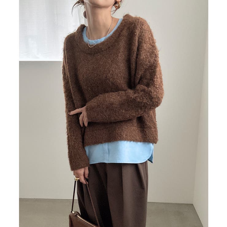 シャツレイヤードオーバーサイズシャギーニット | JUNOAH | 詳細画像5 