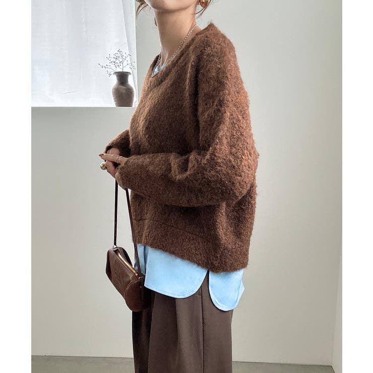 シャツレイヤードオーバーサイズシャギーニット | JUNOAH | 詳細画像7 