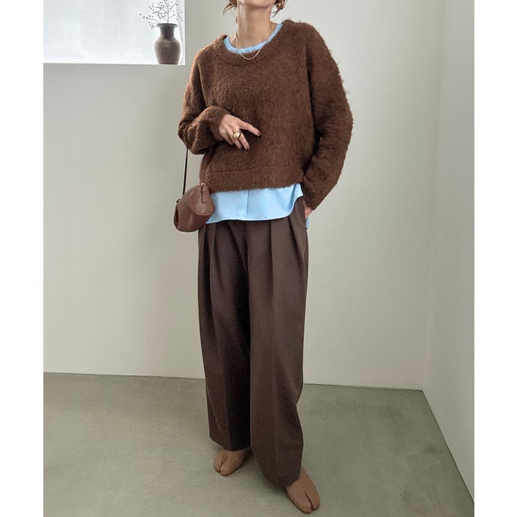 シャツレイヤードオーバーサイズシャギーニット | JUNOAH | 詳細画像9 