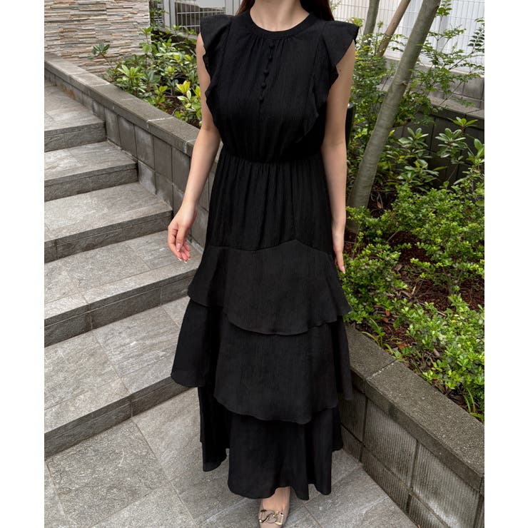 楊柳シフォンバックレースアップワンピース[品番：AMTW0012478