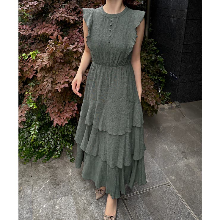 楊柳シフォンバックレースアップワンピース[品番：AMTW0012478