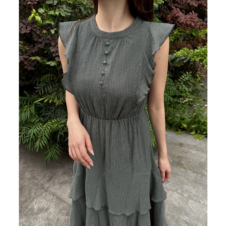 楊柳シフォンバックレースアップワンピース[品番：AMTW0012478