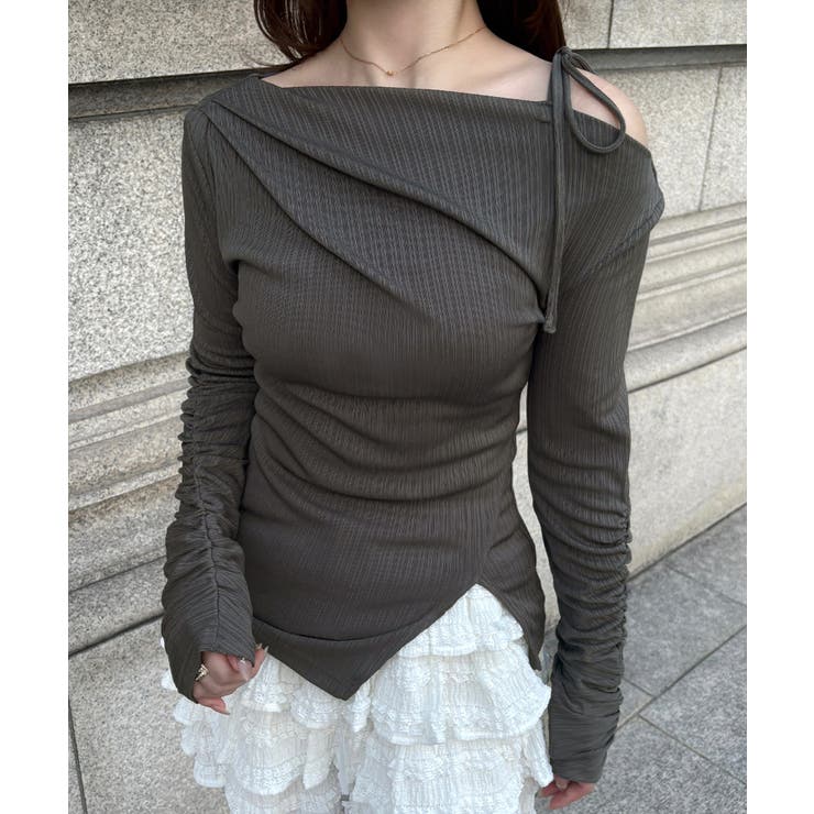 チャコール | ワンショルアシメドレープカットソー | JUNOAH