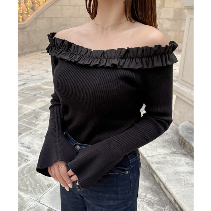 ブラック | フリルニットトップス | JUNOAH