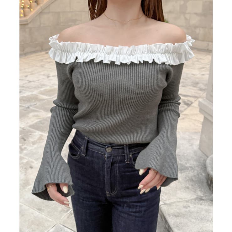 グレー | フリルニットトップス | JUNOAH