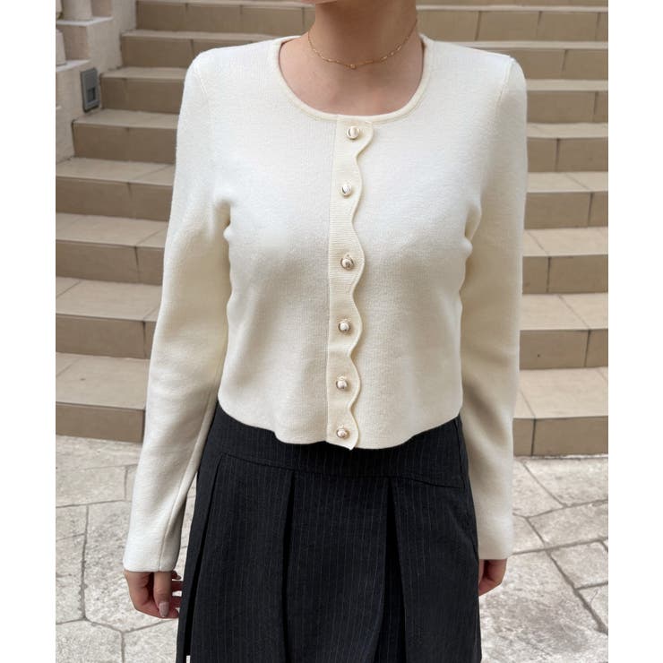 アイボリー | スカラップニットトップス | JUNOAH