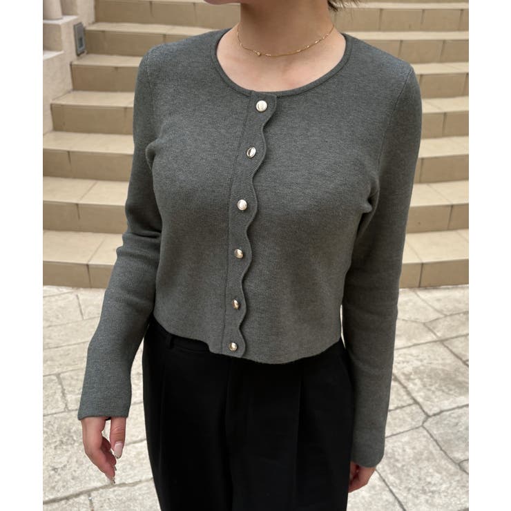 チャコール | スカラップニットトップス | JUNOAH