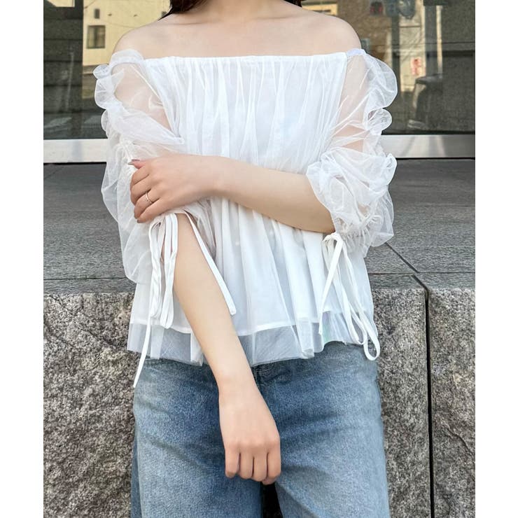 オフショルドロストチュールブラウス | JUNOAH | 詳細画像10 