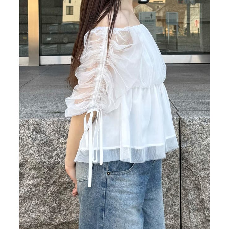 オフショルドロストチュールブラウス | JUNOAH | 詳細画像11 