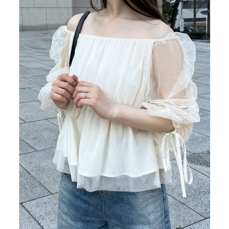 オフショルドロストチュールブラウス | JUNOAH | 詳細画像2 