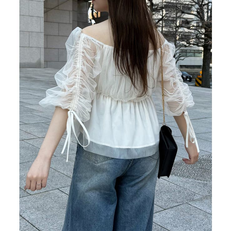 オフショルドロストチュールブラウス | JUNOAH | 詳細画像3 