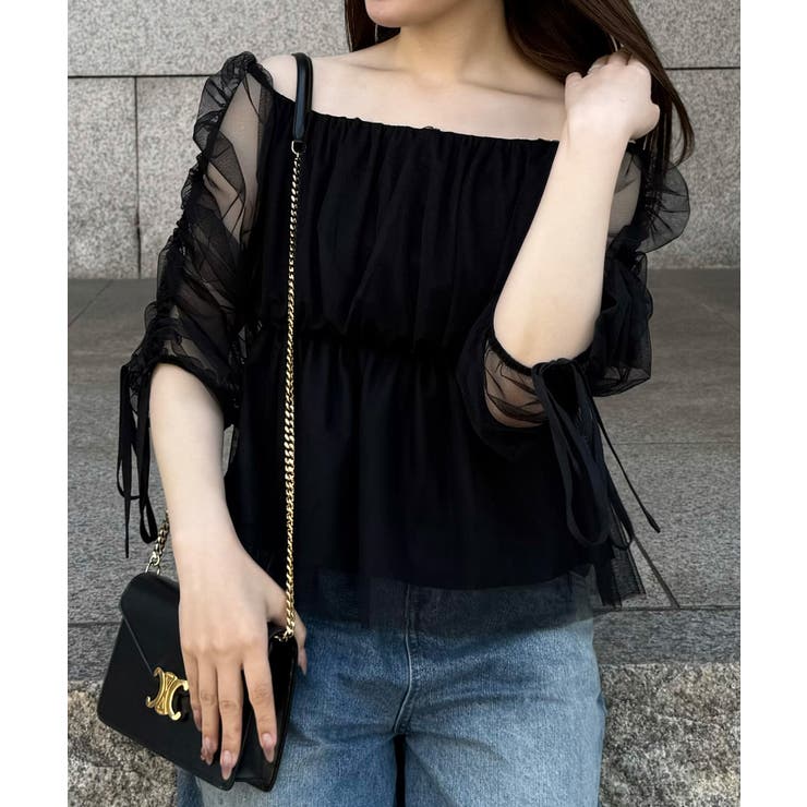 オフショルドロストチュールブラウス | JUNOAH | 詳細画像4 