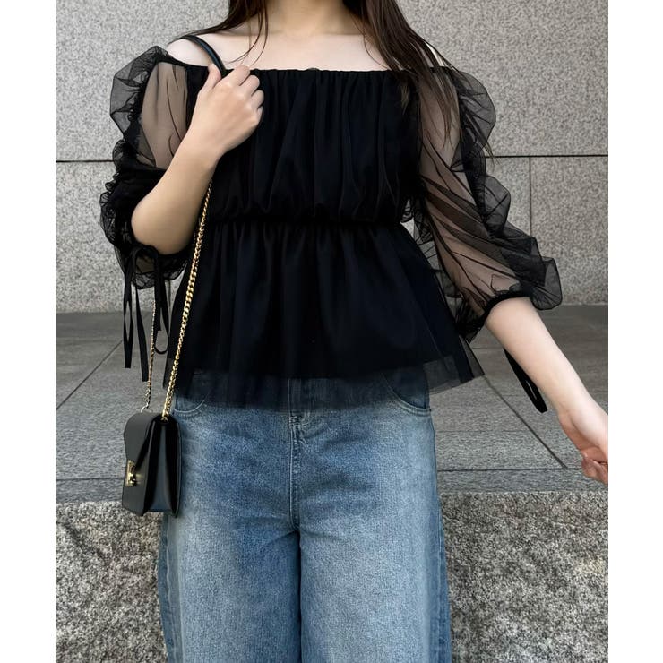 オフショルドロストチュールブラウス | JUNOAH | 詳細画像5 