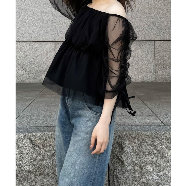 オフショルドロストチュールブラウス | JUNOAH | 詳細画像7 