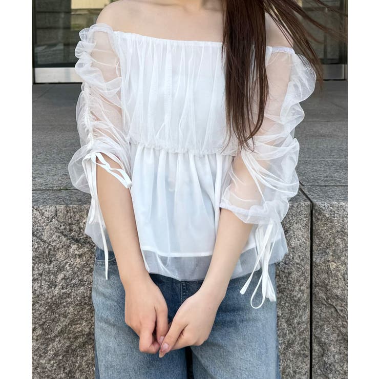 オフショルドロストチュールブラウス | JUNOAH | 詳細画像9 