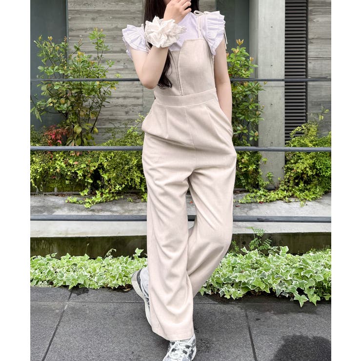 アイボリー | リネン混ショルダーリボンデザインオールインワン | JUNOAH