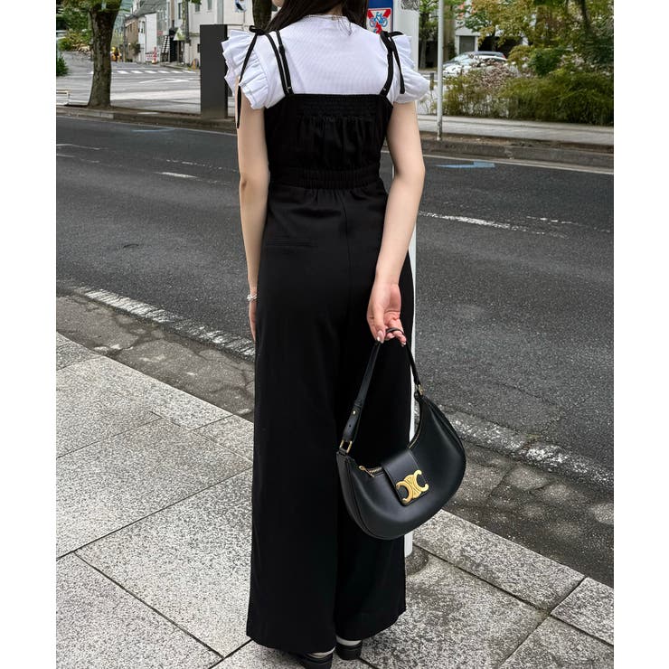 リネン混ショルダーリボンデザインオールインワン | JUNOAH | 詳細画像4 