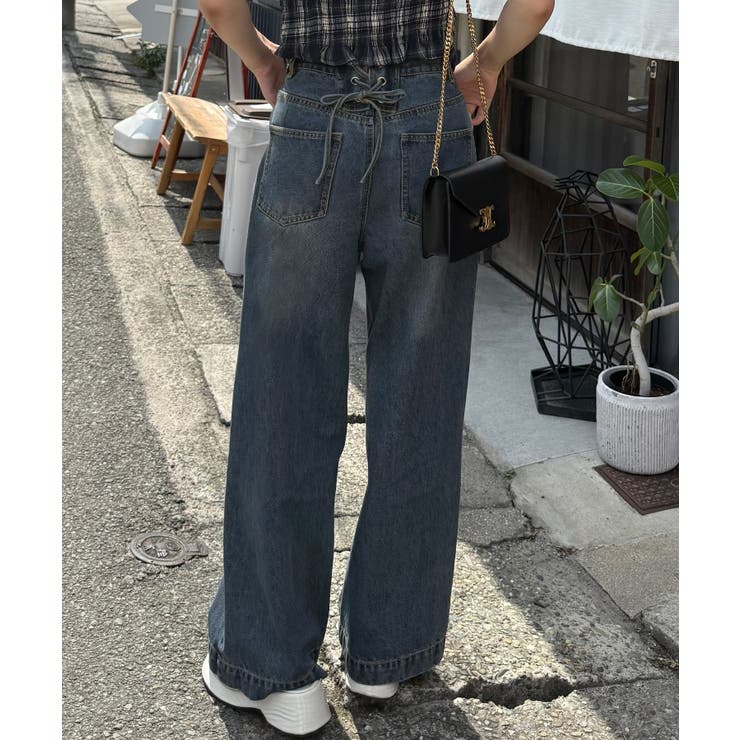バックレースアップデニムワイドパンツ | JUNOAH | 詳細画像1 