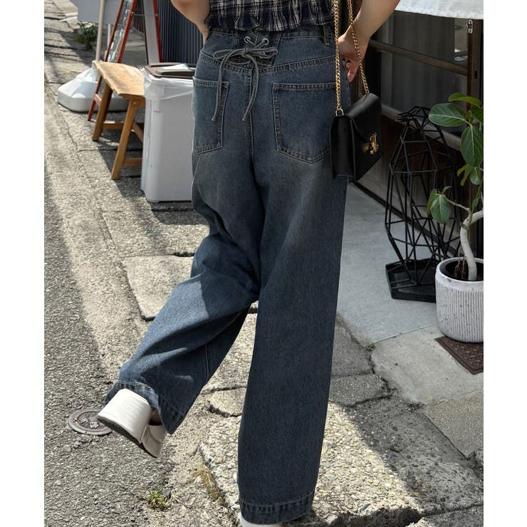 バックレースアップデニムワイドパンツ | JUNOAH | 詳細画像2 