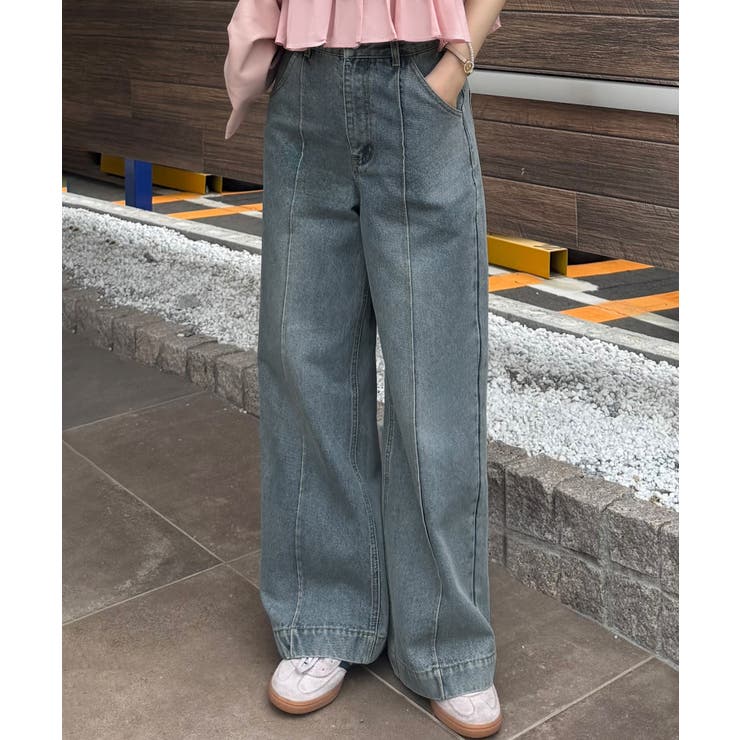 バックレースアップデニムワイドパンツ | JUNOAH | 詳細画像4 