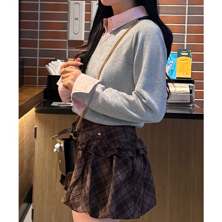 襟付きVネックニット[品番：AMTW0012705]｜JUNOAH（ジュノア ）の