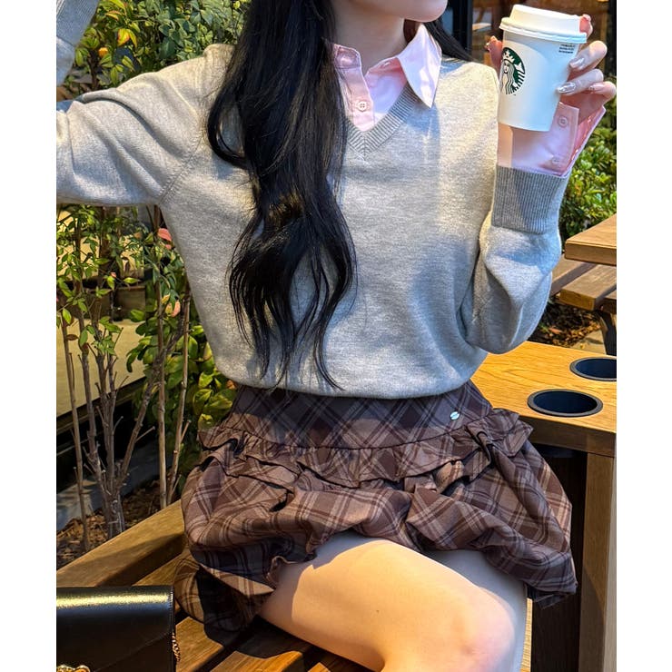 襟付きVネックニット[品番：AMTW0012705]｜JUNOAH（ジュノア ）の