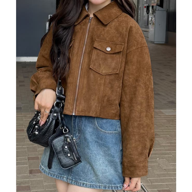 ブラウン | ショート丈スエードブルゾン | JUNOAH