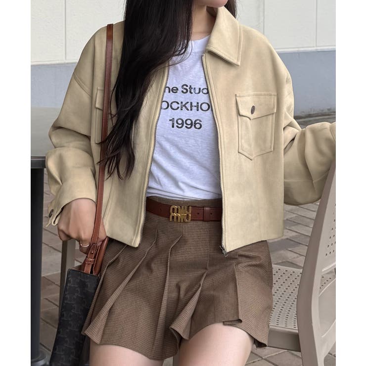 ライトベージュ | ショート丈スエードブルゾン | JUNOAH