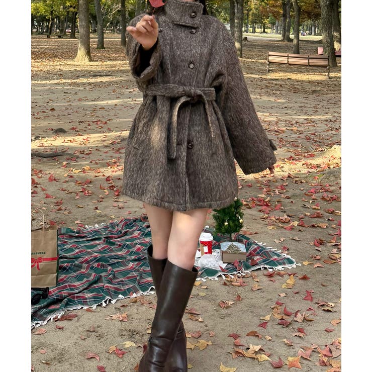 ベルト付きシャギーミドルコート | JUNOAH | 詳細画像2 