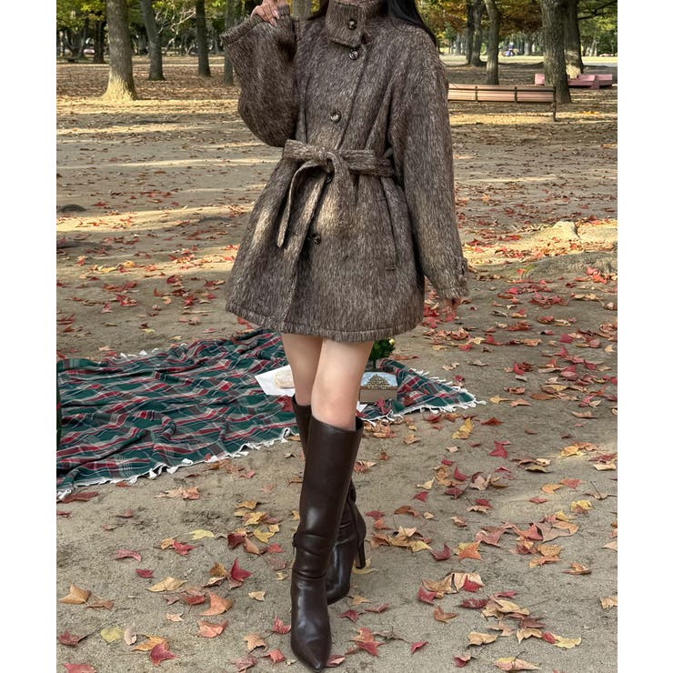 ベルト付きシャギーミドルコート | JUNOAH | 詳細画像3 