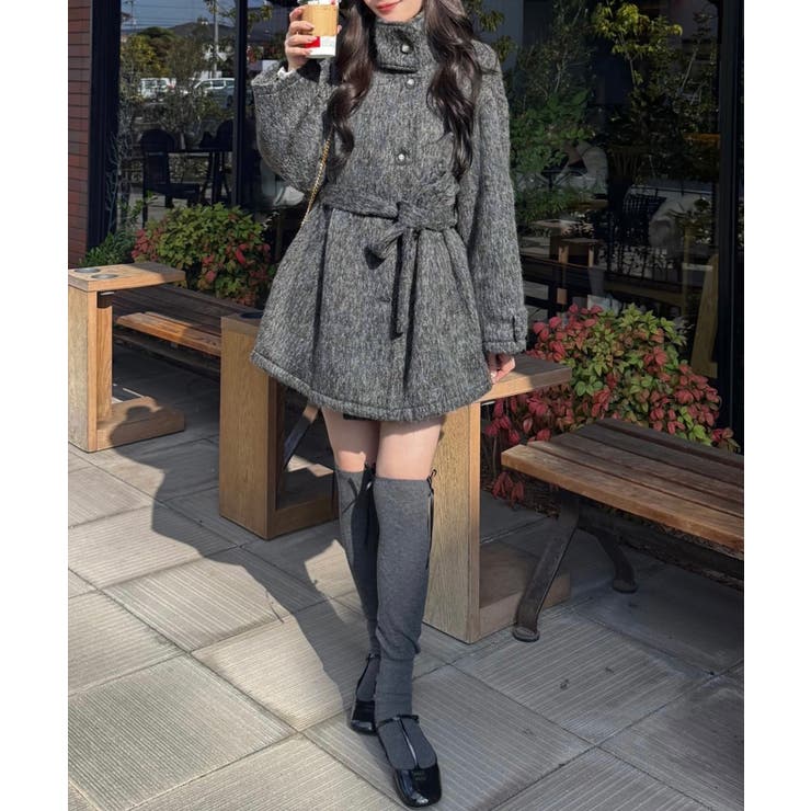 ベルト付きシャギーミドルコート | JUNOAH | 詳細画像6 