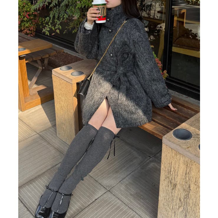 ベルト付きシャギーミドルコート | JUNOAH | 詳細画像7 