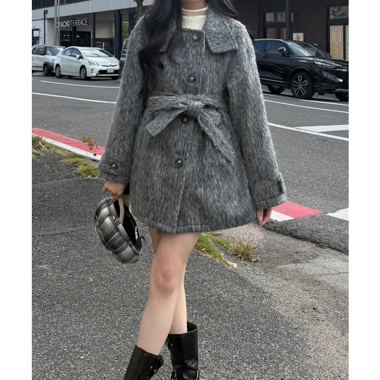 ベルト付きシャギーミドルコート | JUNOAH | 詳細画像8 